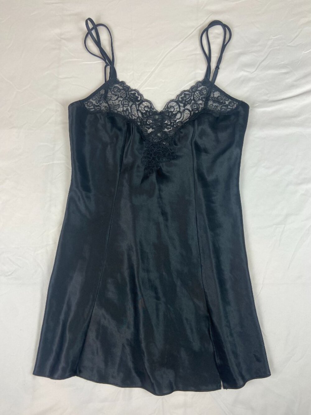 Victoria's Secret Black Satin Lace Chemise Slip | Size Small | EUC